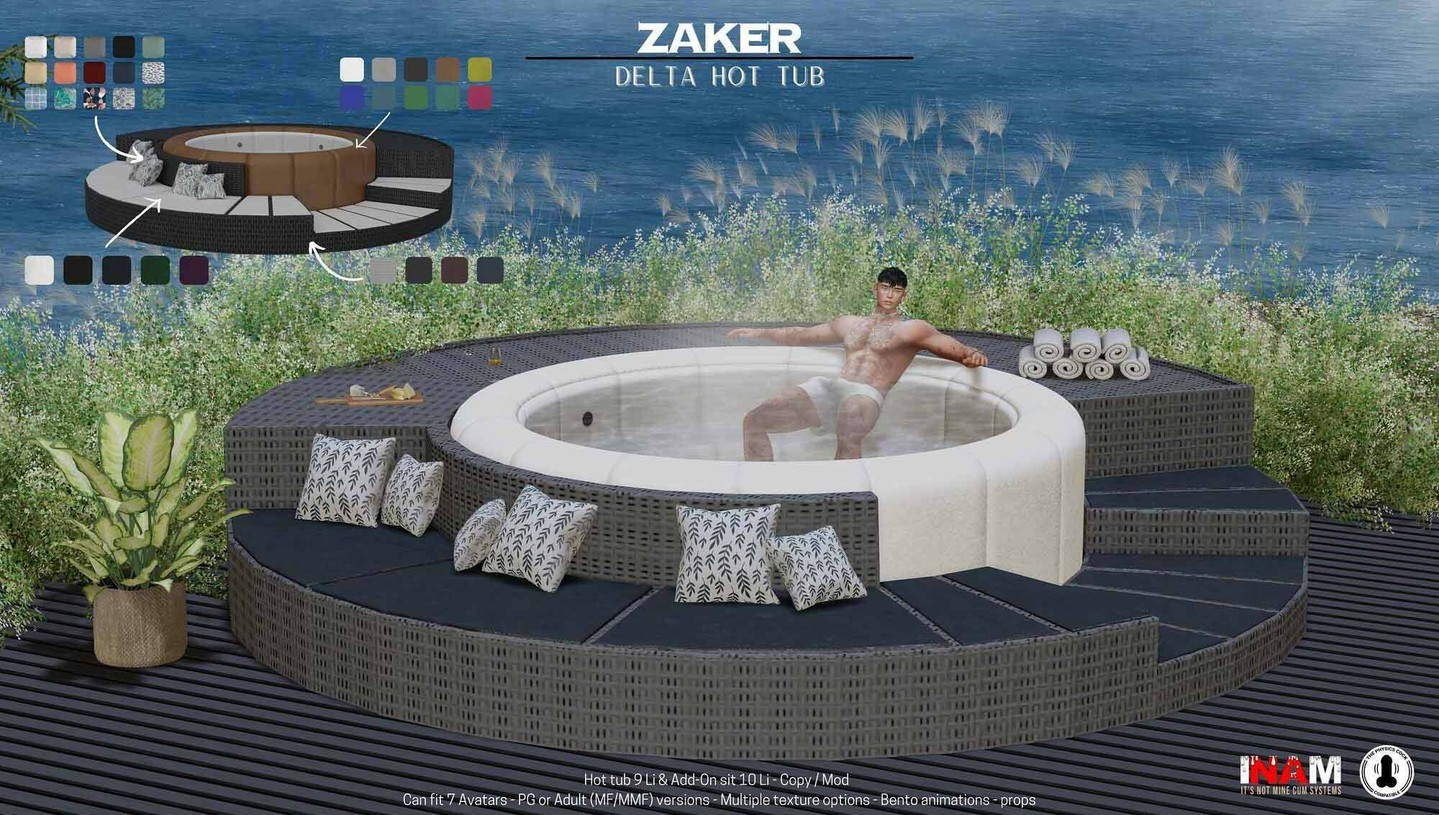 ZAKER. Delta Hot tub – NEW DECOR

 ZAKER

I present you Delta Hot tub that will be release at Dubai the 20th!

It comes in 2 different parts :

The hot tub (9Li) that can fit 4 avatars and will be propose in PG or Adult (MF/MMF - INM & Physics Cock compatible) versions. It have on the menu buttons to activate the steam and the jets.

Then the Add-on Sits (10Li)

⭐ join Discord: https://discord.gg/xmHfRpD

 #bestsecondlife #DECORsl #NewSL #NEWDECOR #newdecors #Paper #Secondlife #secondlifefashion #SL #slblogging #ZAKER

https://media-sl.com/?p=149799