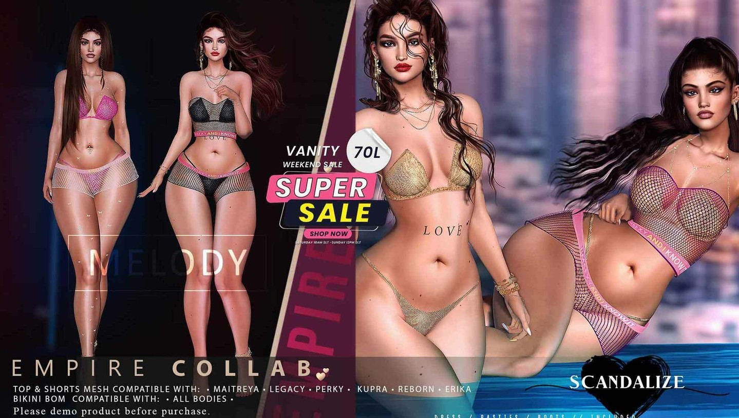 Melody. WEEKEND SALES Melody EMPIRE COLLAB SCANDALIZE-MELODY 70L VANITY WEEKEND SALES SUPER SALE!!(FATPACK 70%off PROMO)Chete Svondo rino! ♥♥♥♥ 70L VANITY WEEKEND ♥♥♥♥ 1k Giveaway exclusif YOUTUBE every week !😋 WEBSITETELEPORT Melody – SHOP https://www.youtube.com/watch?v=3EH0j76gswI Social networks, Teleport Shop and Marketplace ⭐ join Discord: ://discord.gg/xmHfRpD #bestsecondlife #Melody #NewSL #Sale #SaleSL #SaleSL #Secondlife #secondlifefashoni #SL #slblogging

https://media-sl.com/?p=155441