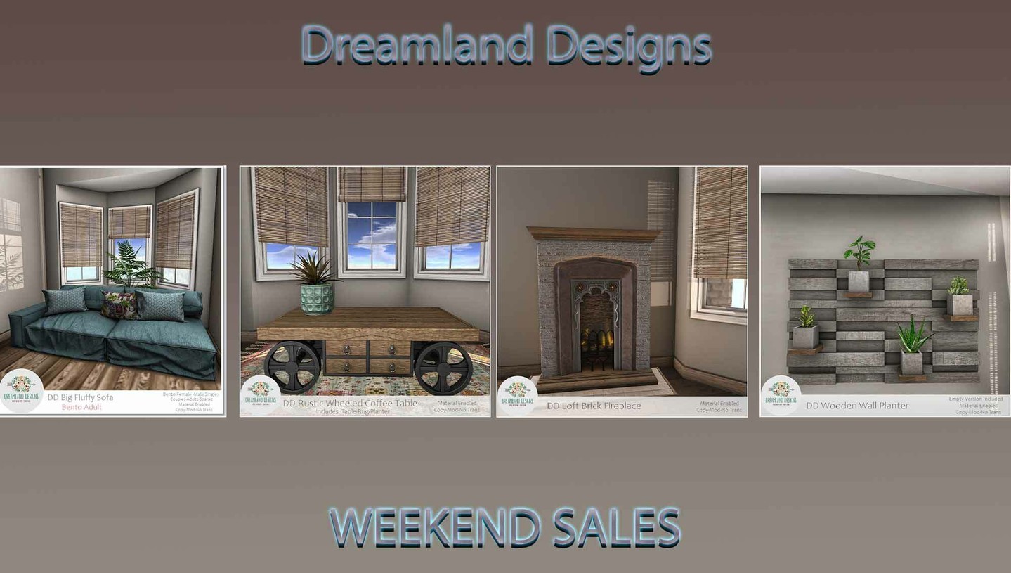 Dreamland Designs. WEEKEND SALES

  Dreamland Designs

New & Exclusive ForSecret Sale July 02 throughout the 4th of JulyWooden wallplanter with houseplants.An empty version is included so you can add your own flowers and plants.

Material EnabledCopy-Mod-No Trans

5000L$ Exclusive YOUTUBE Giveaway😋

WEBSITETELEPORT

Dreamland Designs – SHOP

 https://www.youtube.com/watch?v=y5G-3-pBYX0

Social

⭐ join Discord: https://discord.gg/xmHfRpD

 #bestsecondlife #decor #Decoration #DreamlandDesigns #NewSL #newdecors #Sale #SaleSL #SaleSL #Secondlife #secondlifefashion #SL #slblogging

https://media-sl.com/?p=156650