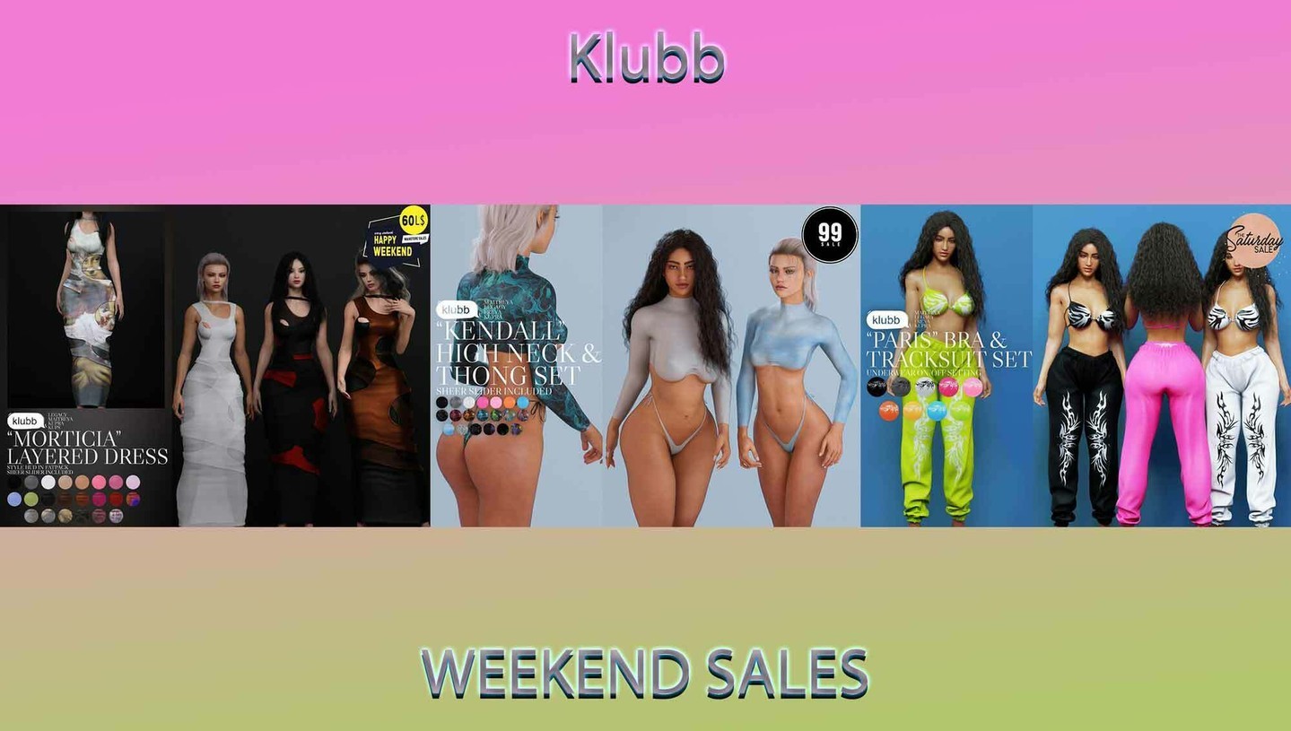 Klubb. Weekend Sales

Klubb

Weekend Sales @ #Klubb!We've got some amazing items out on sale for you this weekend! Grab the "Kendall" High Neck & Thong Set for just L$99 each on the 99 Sale!The "Paris" Bra & Tracksuit is available for L$75 each this weekend for The Saturday Sale! Customize your look by mixing and matching the colors!The

⭐ join Discord: https://discord.gg/xmHfRpD

 #bestsecondlife #Klubb #NewSL #Sale #SaleSL #SaleSL #Secondlife #secondlifeahua #SL #slblogging

https://media-sl.com/?p=156644