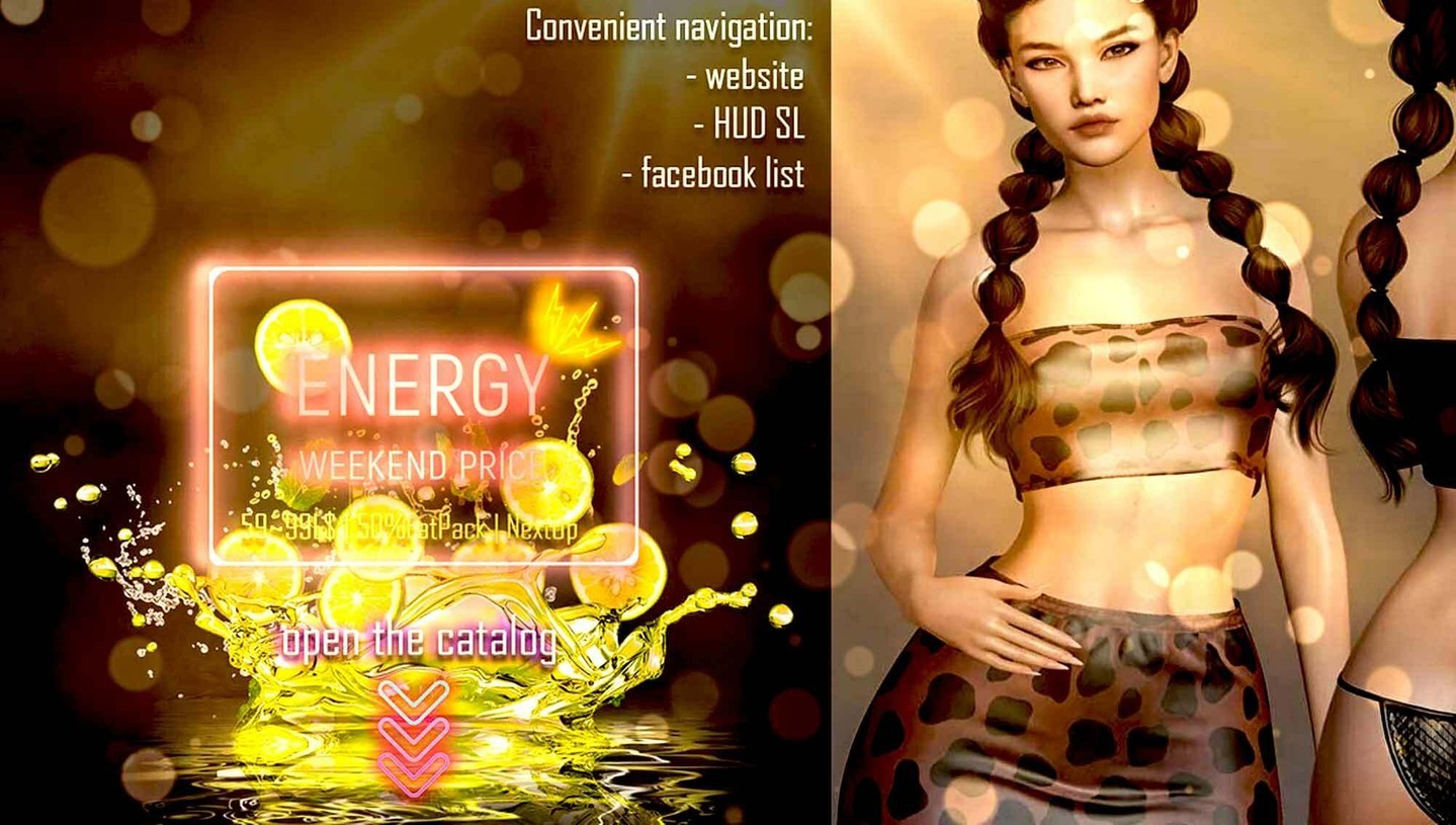 ENERGY Weekend Price - July 29-31 ENERGY ★★★★★★★★★★★★★★★★★★★★★★ 💥ENERGY Weekend nga presyo💥 59-99L | 50%FatPack | NextUp★★★★★★★★★★★★★★★★★★★★★★ 5000L$ Exclusive YOUTUBE Giveaway😋 https://www.youtube.com/watch?v=GCPAusBDS4s Shopping Gallery WEBSITETELEPORT Shopping Gallery WEBSITETELEPORT ⭐ apil sa Discord: https://discord.gg/xmHfRpD ✔️ #Metaverse #ENERGYsl #ENERGYWeekend #PromoSL #SaleSL #Secondlife #secondlifeuso #SL #slfashion

https://media-sl.com/?p=161793