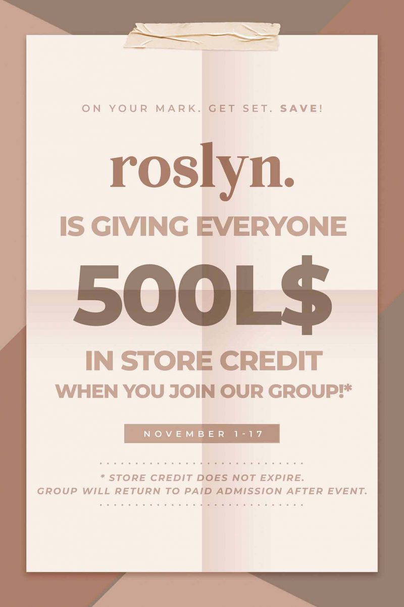 Roslyn 500l Free Store Credit ⋆ Media ⋆