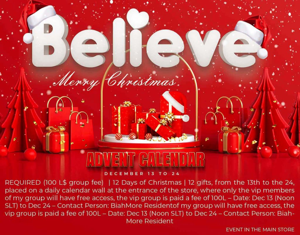 Merry Christmas Believe lovers, We start the advent calendar, from December 12th to 24th