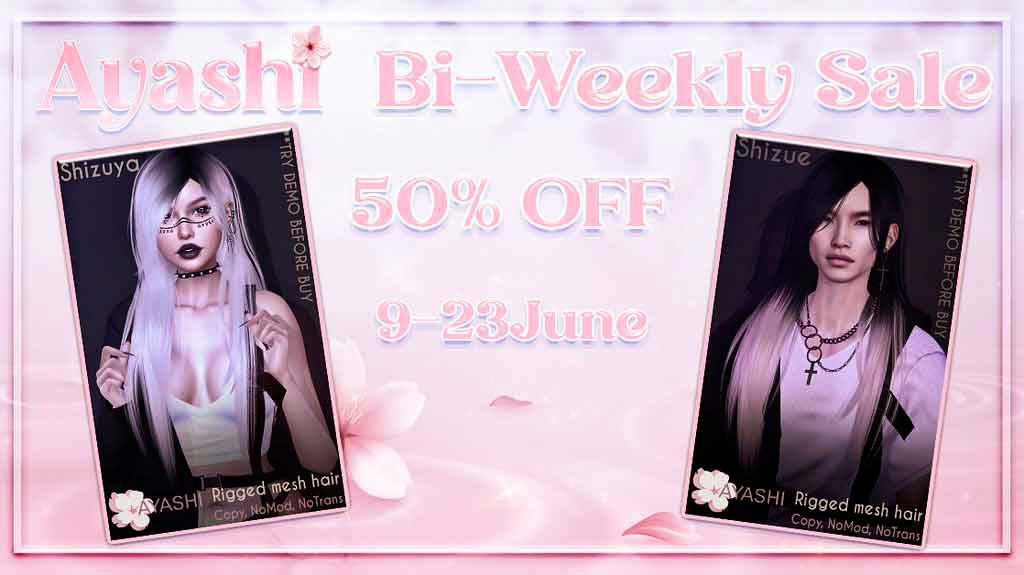 Ayashi. Shizuya & Shizue hairs on Bi-Weekly sale with 50% off