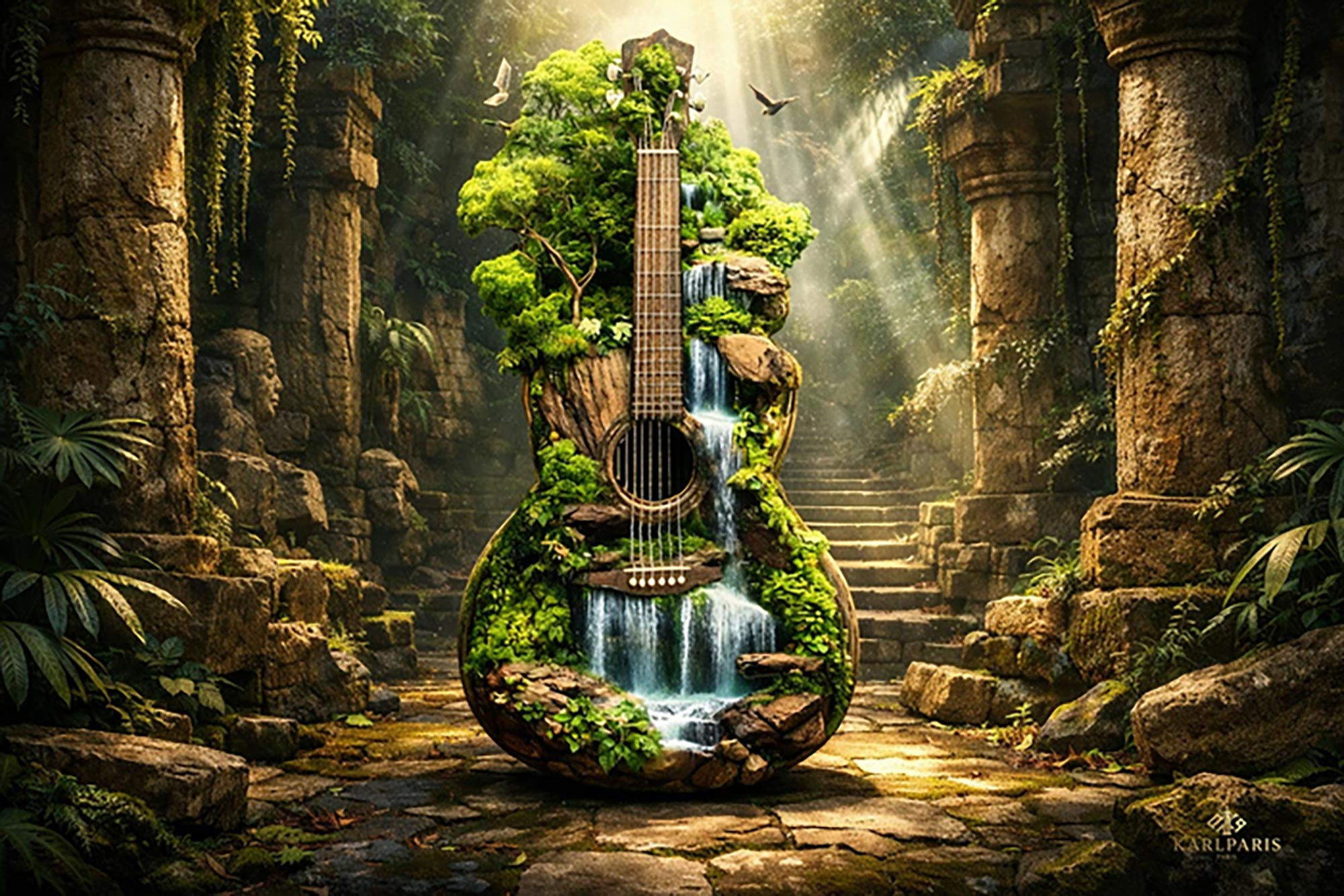 Forest Guitar Waterfall Sculpture 1 Second Life