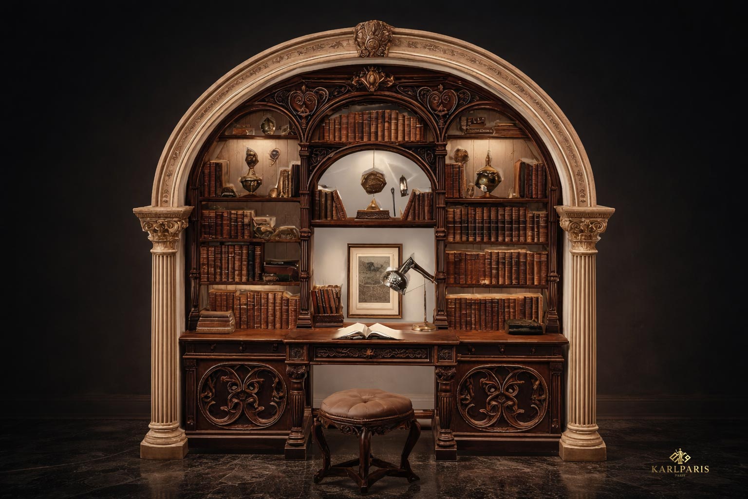 Grand Classic Library Desk Bookshelf Second Life