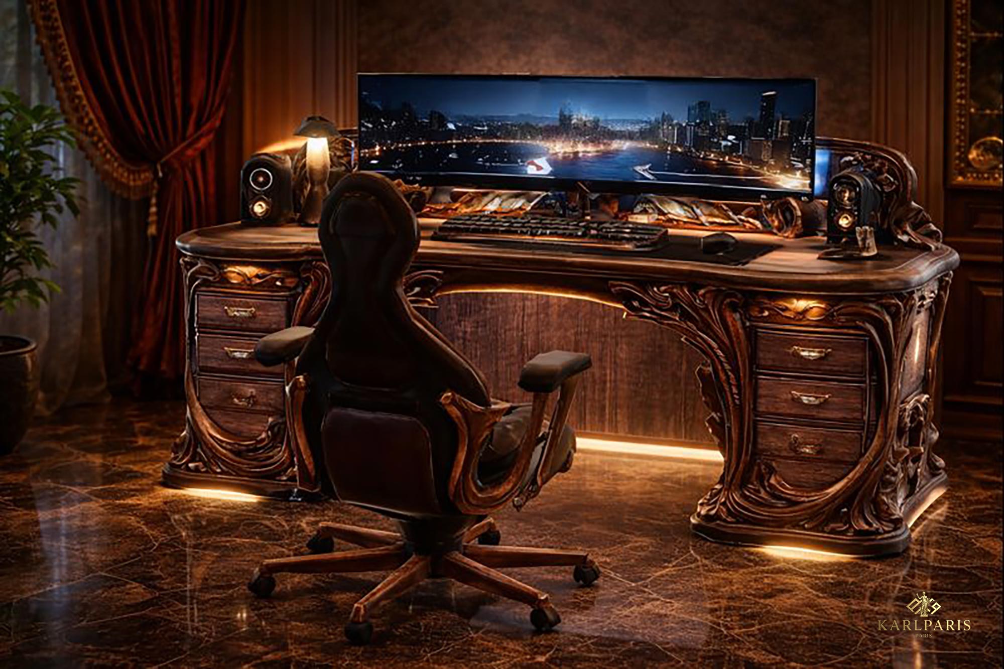 Ornate Gaming Desk Luxury Workstation Setup Second Life