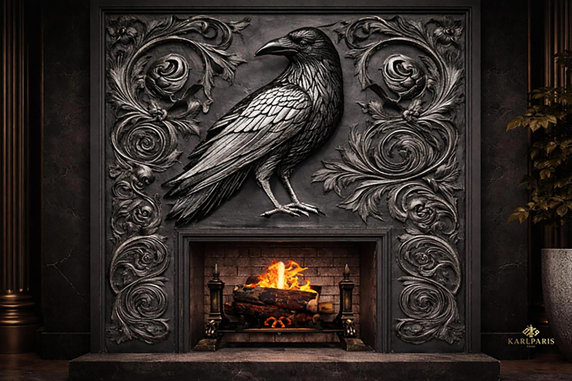 Raven Gothic Ornamental Fireplace Second Life