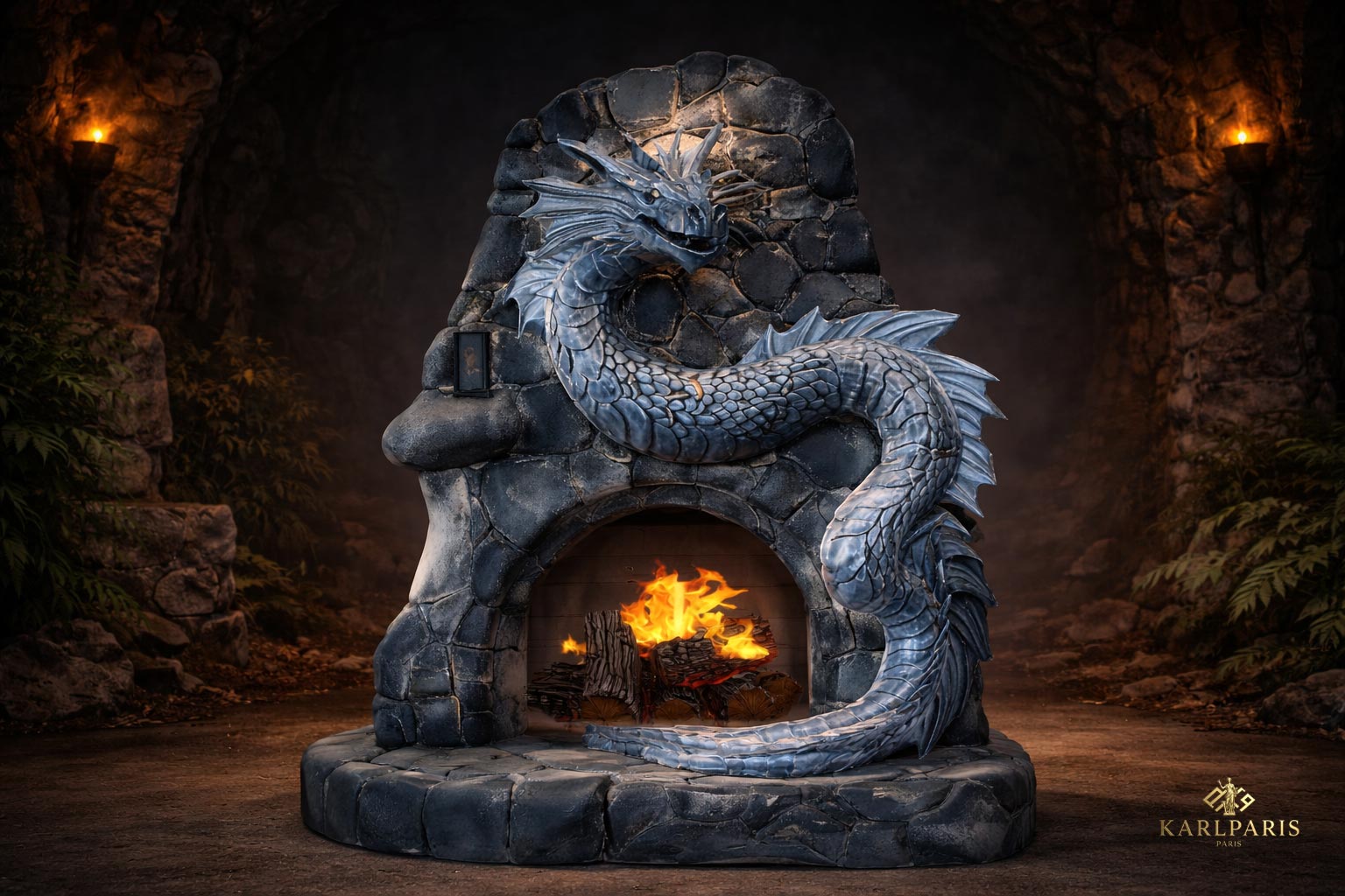 Serpent Dragon Stone Fireplace Second Life