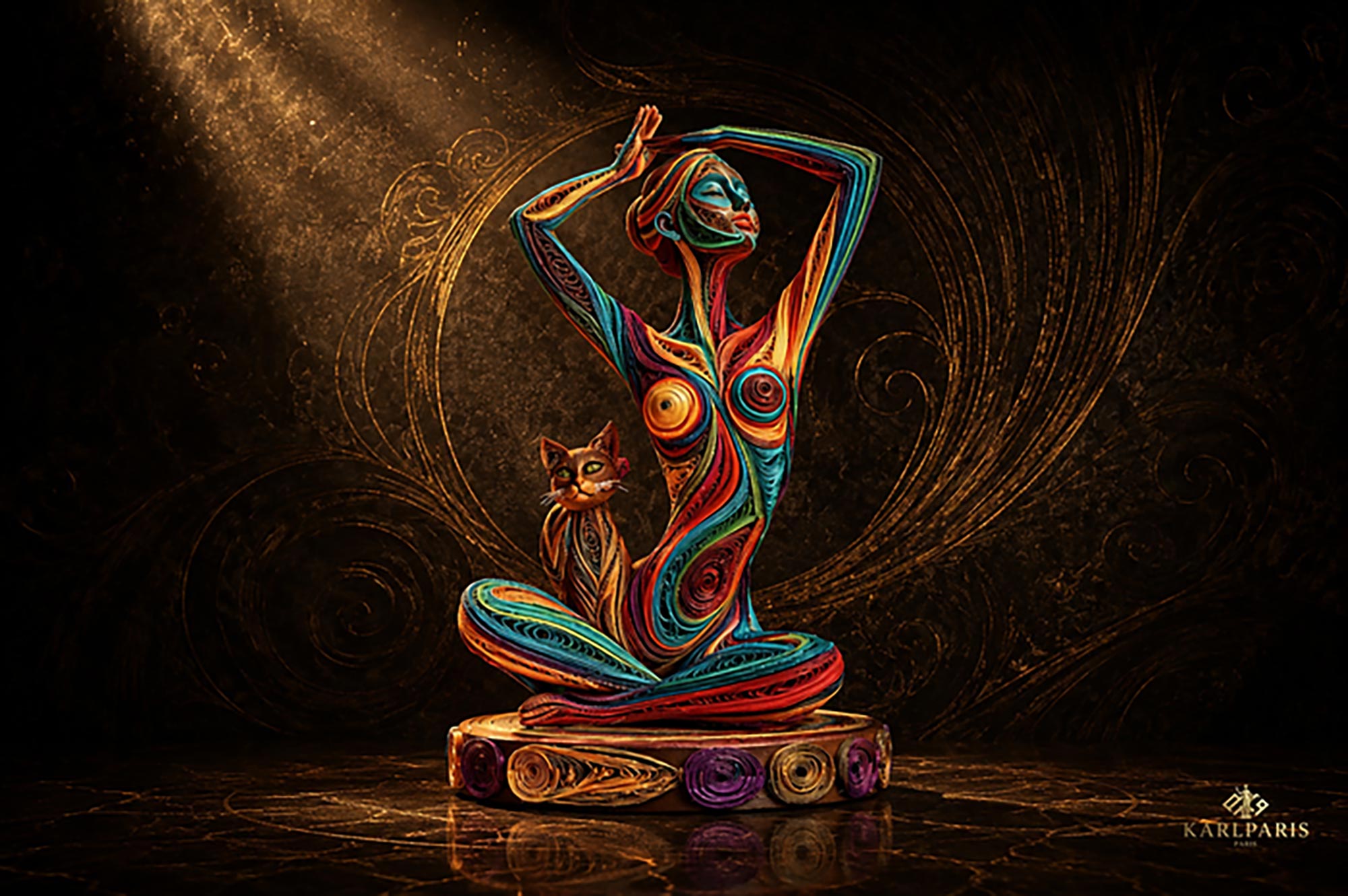 Abstract Meditation Goddess With Cat Colorful Spiritual Art Sculpture 1 Second Life