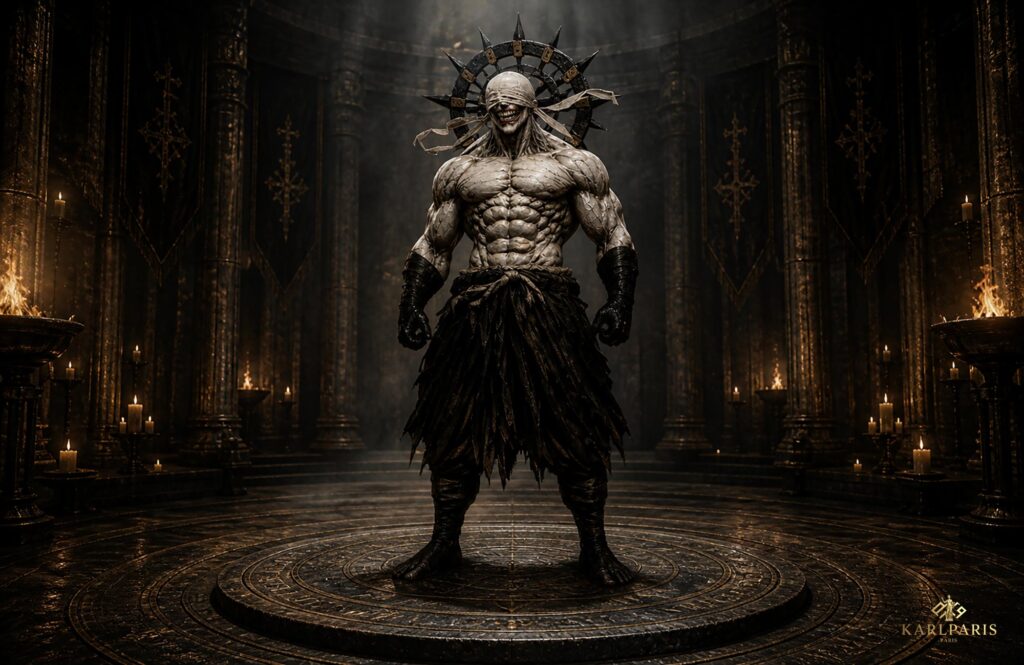 Blindfolded Demon Warrior Dark Ritual Guardian Sculpture Second Life