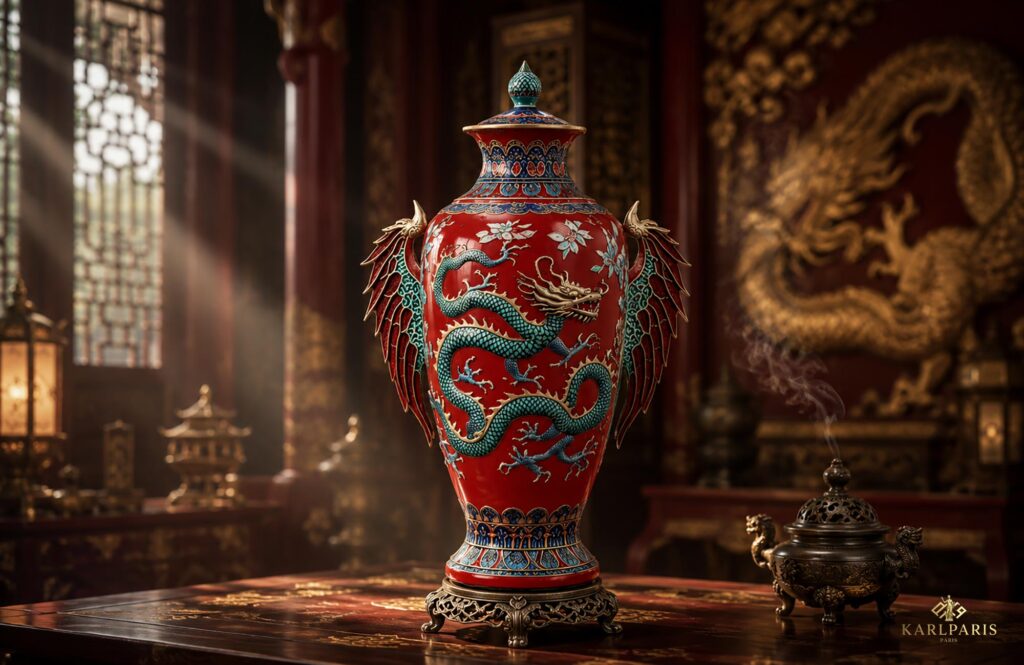 Chinese Dragon Vase Artwork Oriental Fantasy Porcelain Decor Wall Art Second Life