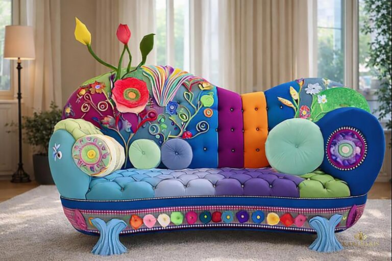 Colorful Floral Sofa Stylized Artistic Furniture Second Life