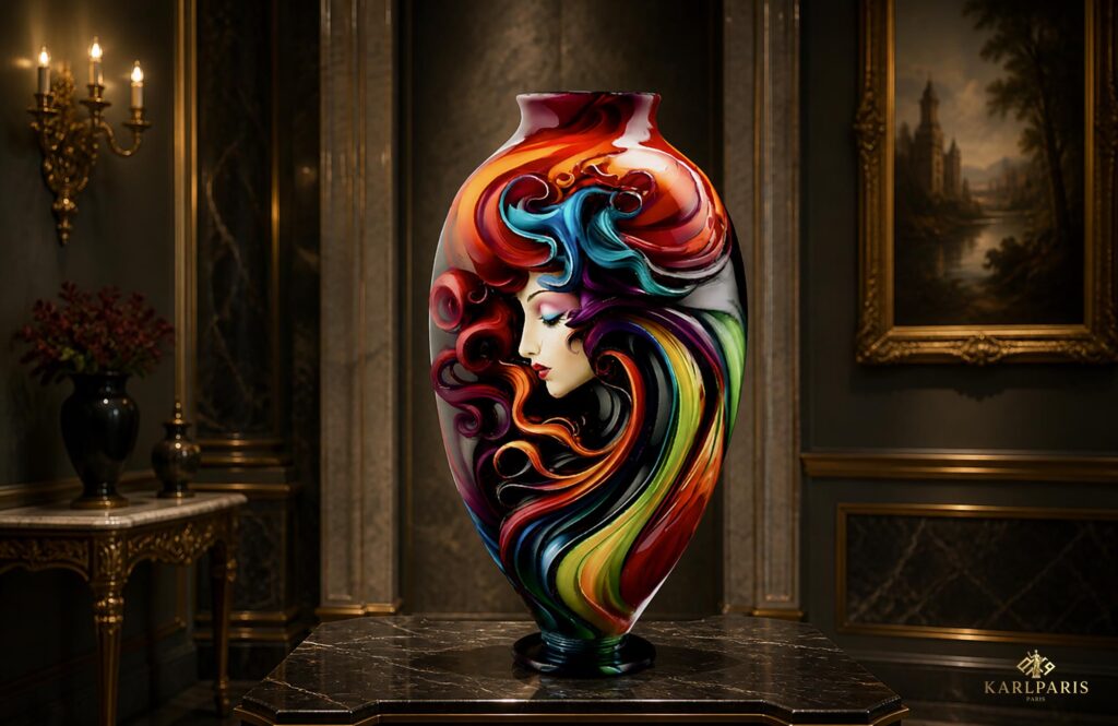 Colorful Woman Portrait Vase Abstract Artistic Face Sculpture Second Life