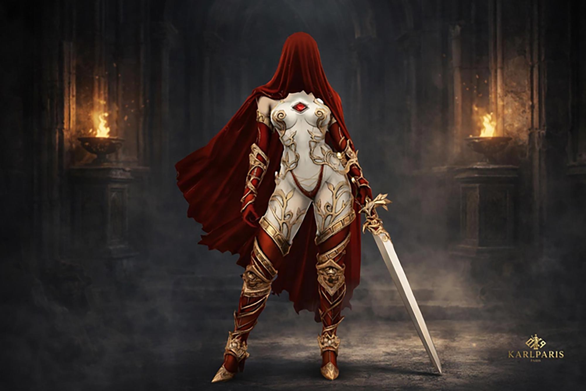 Crimson Veil Female Knight Fantasy Warrior Second Life