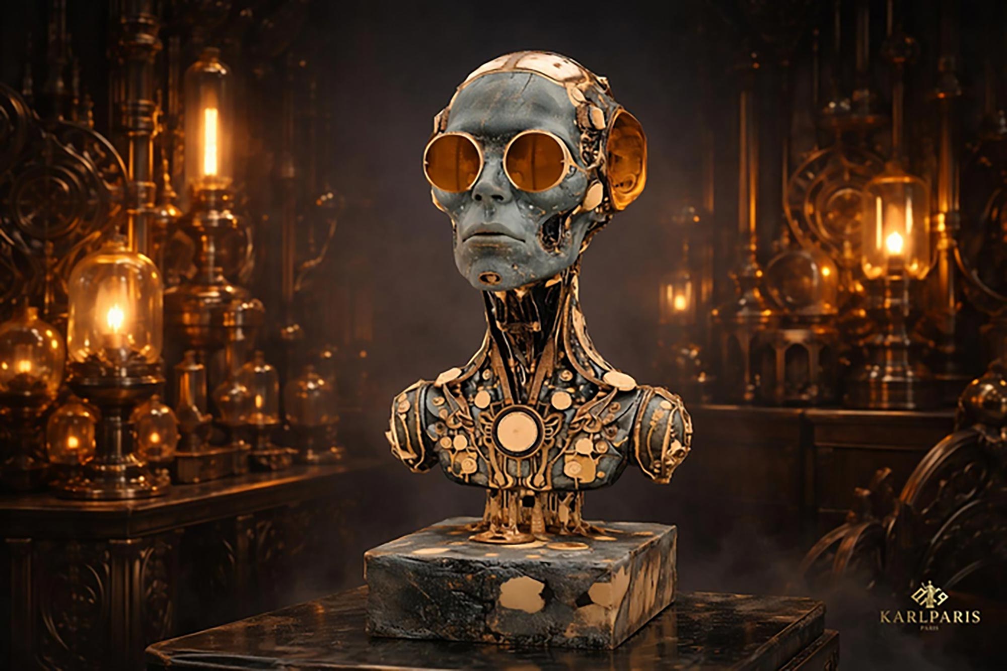 Cyber Alien Steampunk Bust Sculpture Second Life