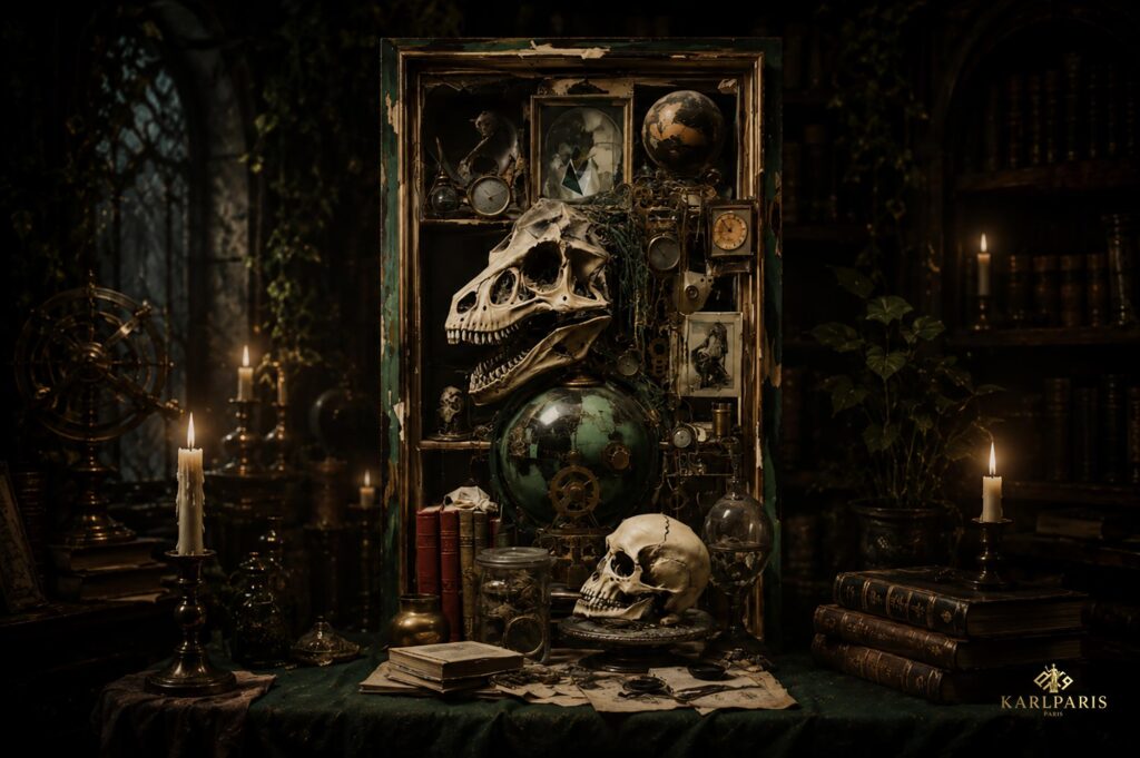 Dark Academia Dinosaur Skull Curiosity Cabinet Sculpture Second Life