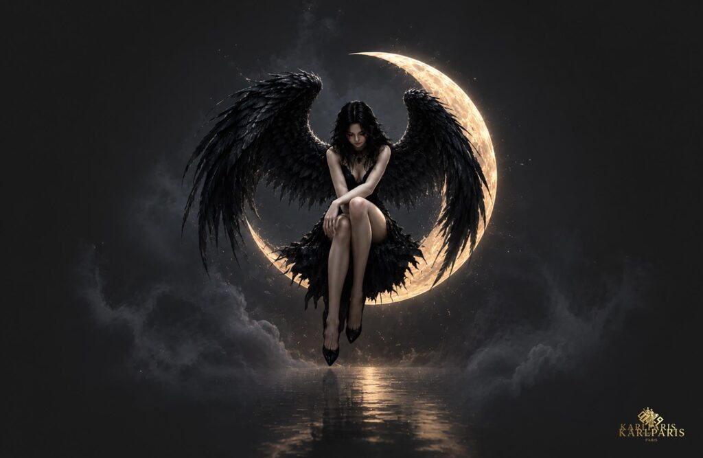 Dark Angel Moon Artwork Gothic Celestial Fantasy Wall Art Second Life