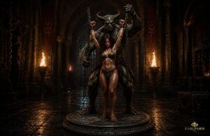 Demon Captive Scene Dark Fantasy Beast Warrior Woman Sculpture 1 Second Life
