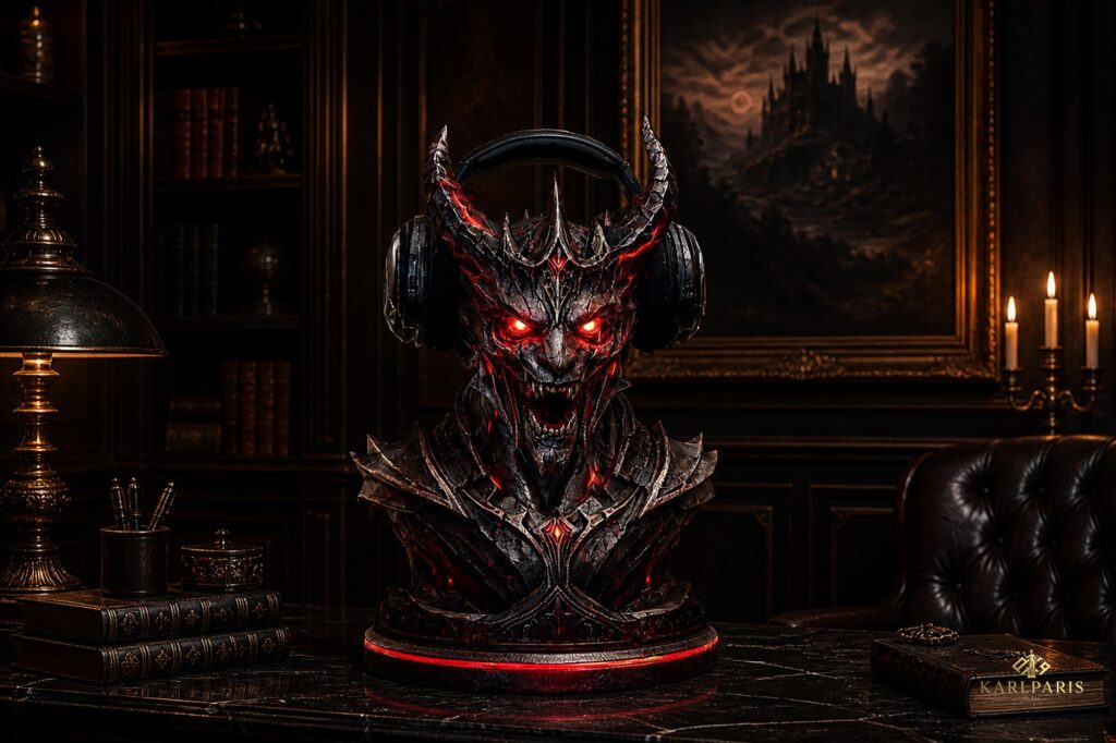 Demonic Headphone Bust Sculpture Dark Fantasy Music Art Figure Second Life