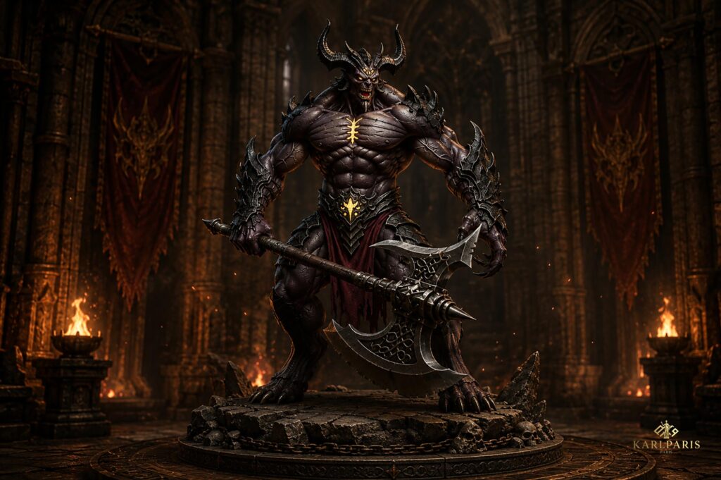 Demonic Warrior With Battle Axe Dark Fantasy Hell Beast Statue Artwork Second Life