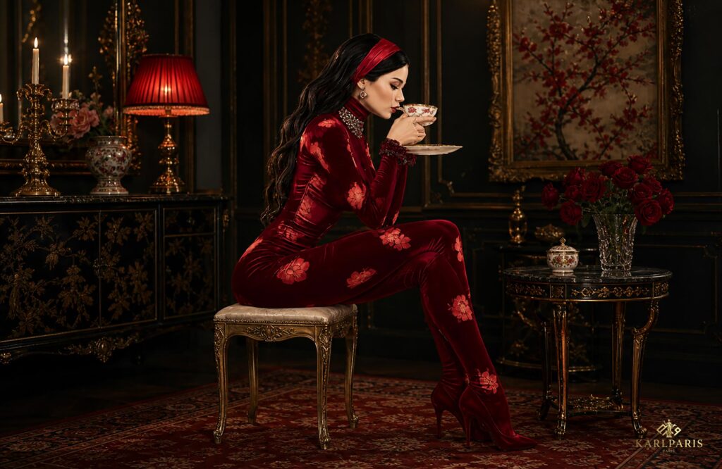 Elegant Woman Red Fashion Tea Sculpture Second Life