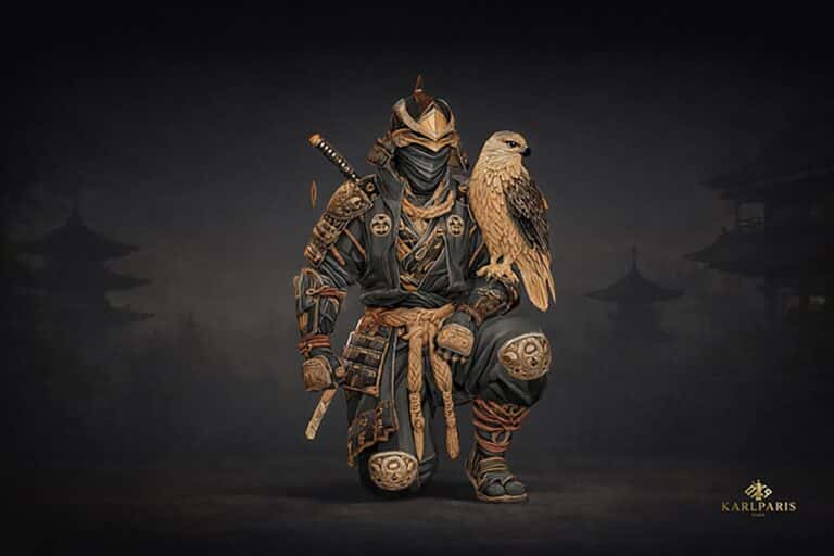 Elite Samurai Falconer Warrior Statue Second Life