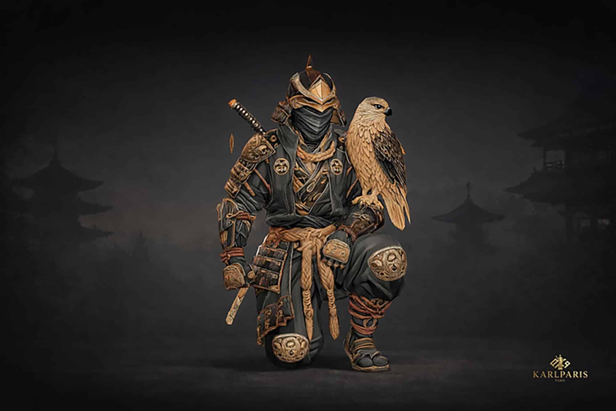 Elite Samurai Falconer Warrior Statue Second Life