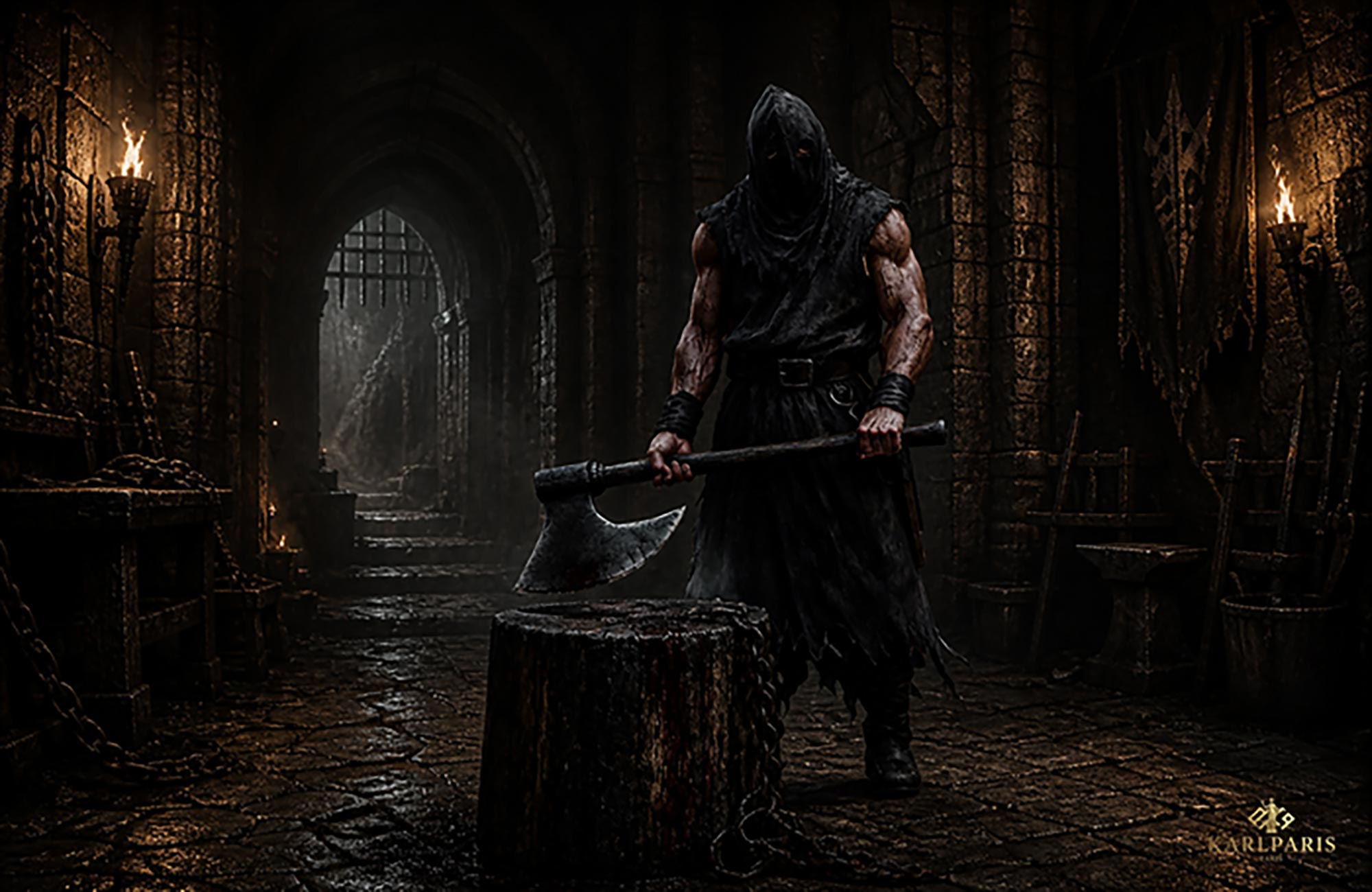 Executioner Figure Dark Hooded Axe Wielder Sculpture 1 Second Life