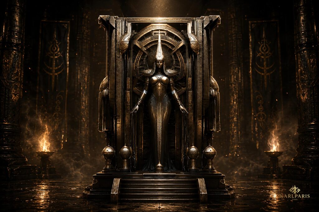 Futuristic Goddess Throne Art Deco Scifi Queen Sculpture Second Life