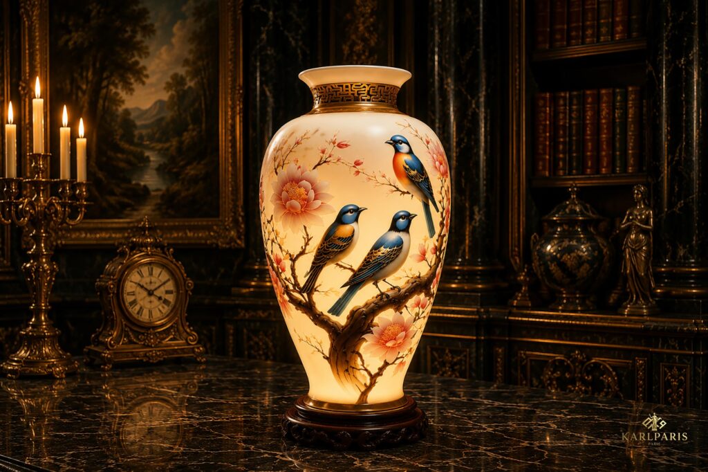 Illuminated Floral Bird Asian Decorative Vase Second Life