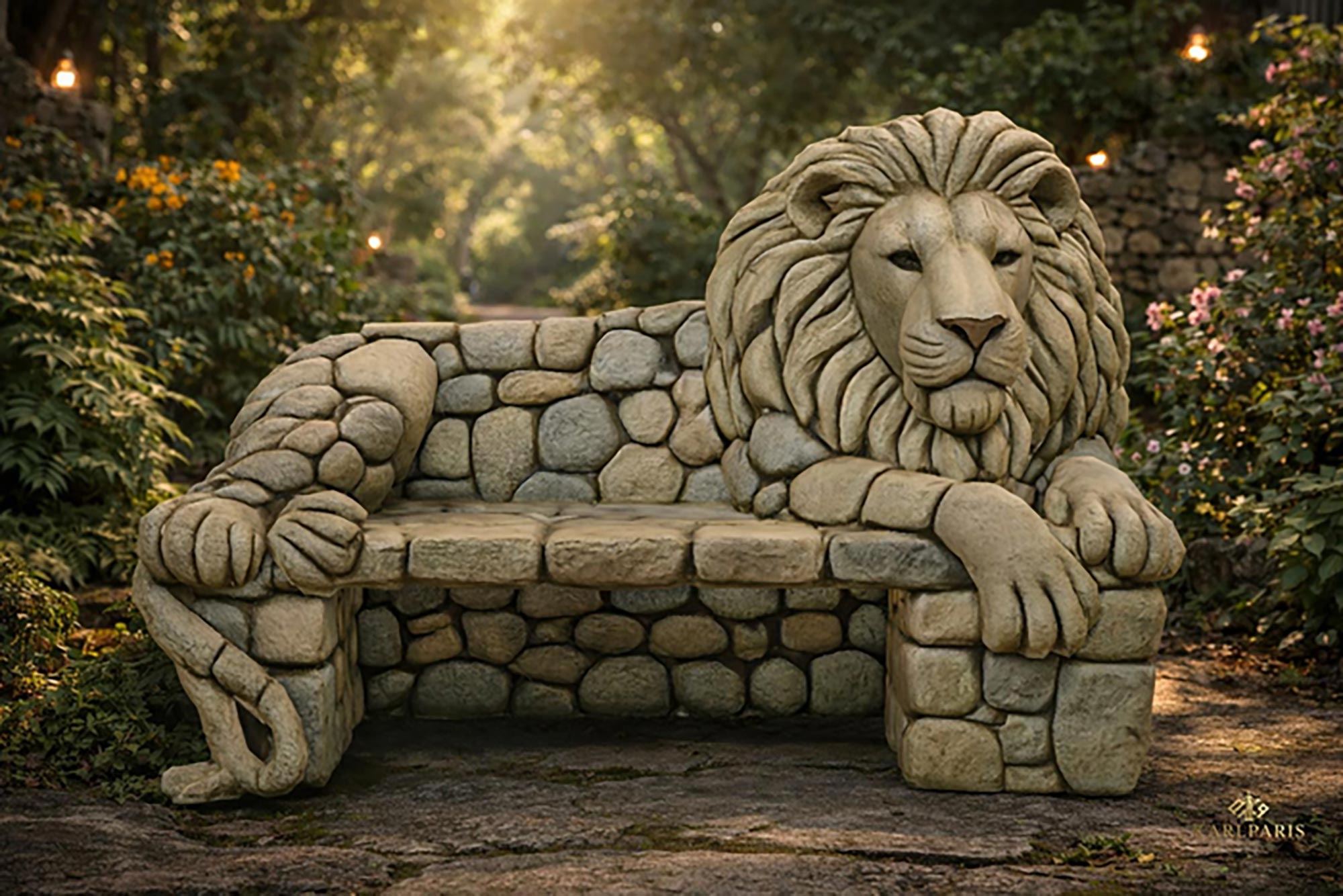 Lion Stone Sculpted Bench 1 Second Life