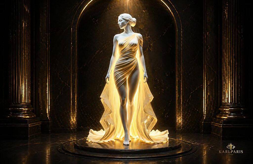 Luxury Golden Dress Woman Elegant Fashion Sculpture Second Life