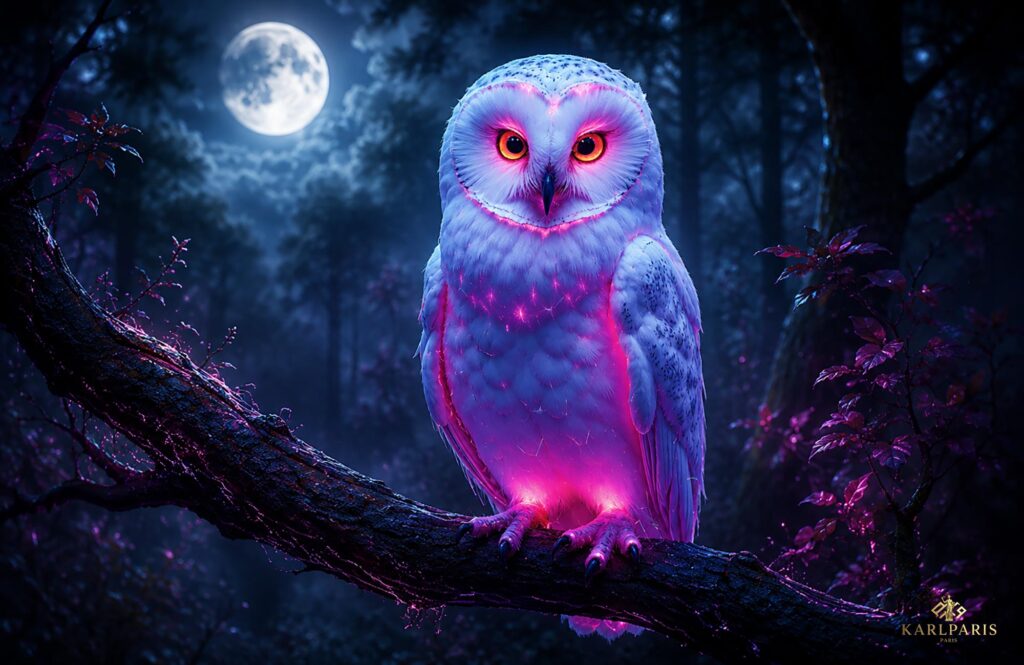 Mystic Neon Owl Glowing Fantasy Night Guardian Sculpture Second Life