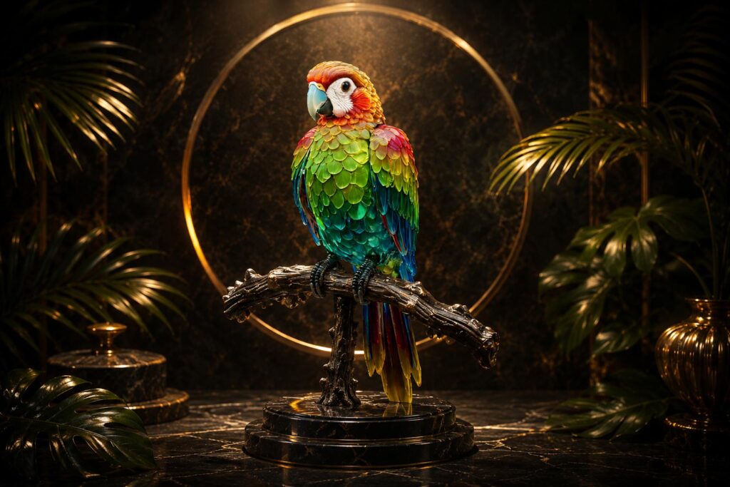 Rainbow Tropical Parrot Exotic Fantasy Bird Sculpture Second Life