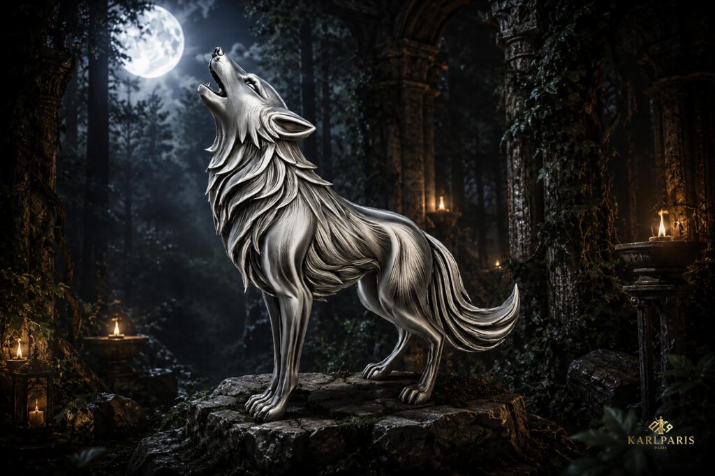 Silver Howling Wolf Mystical Spirit Animal Sculpture Second Life