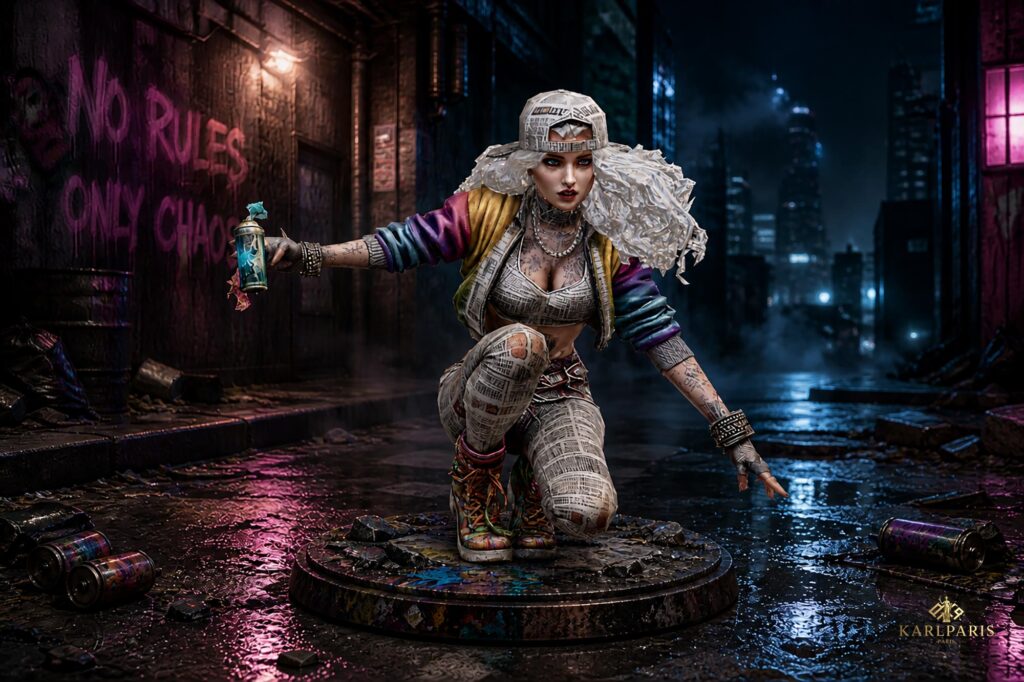Street Art Graffiti Girl Figurine Urban Spray Paint Artist Statue Decor Second Life