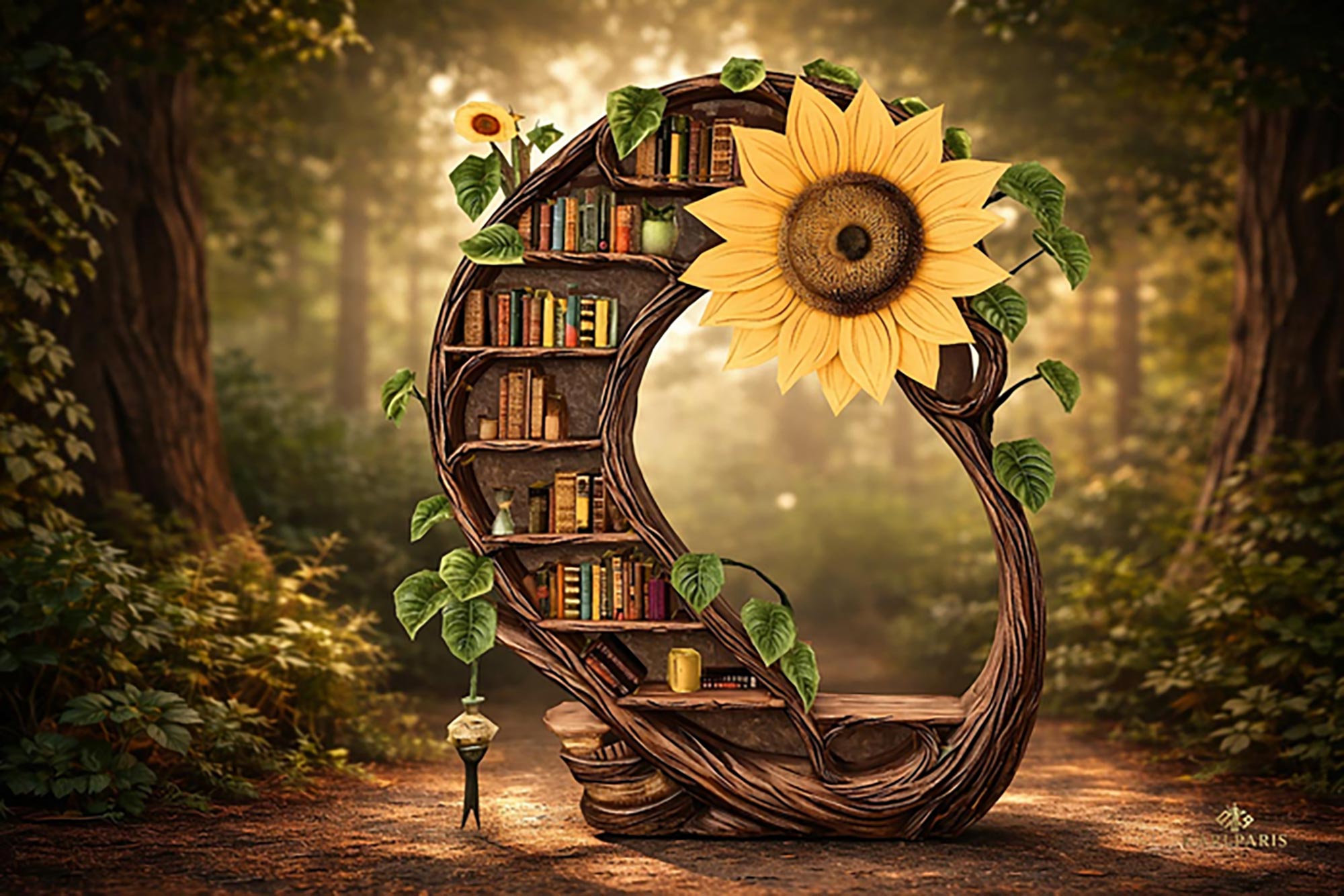 Sunflower Tree Bookshelf Fantasy Decor Second Life
