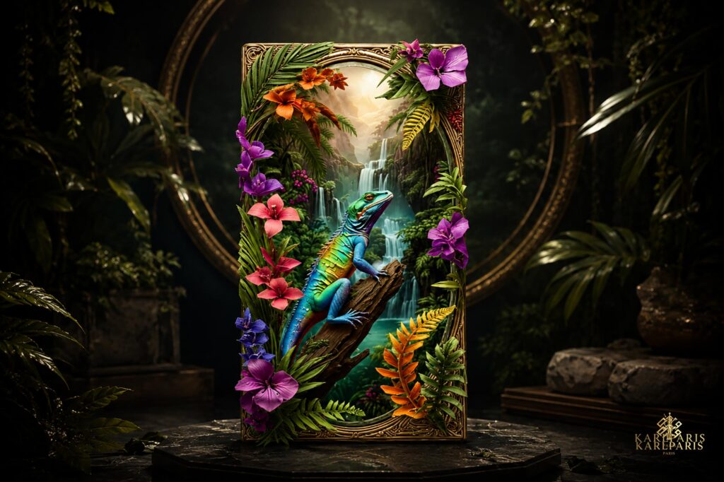 Tropical Rainbow Lizard Exotic Jungle Fantasy Decorative Panel Second Life