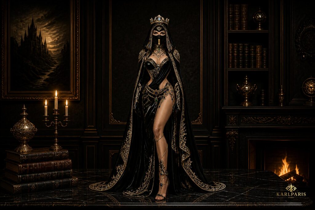 Veiled Dark Queen Sculpture Elegant Gothic Royal Art Figure Second Life