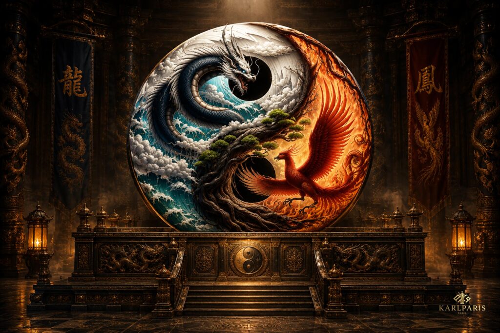 Yin Yang Dragon Phoenix Elemental Fantasy Symbol Wall Art Second Life