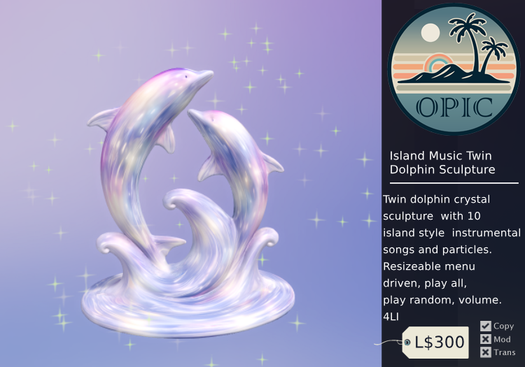 Island Music Twin Dolphin Sculpture Opic Second Life