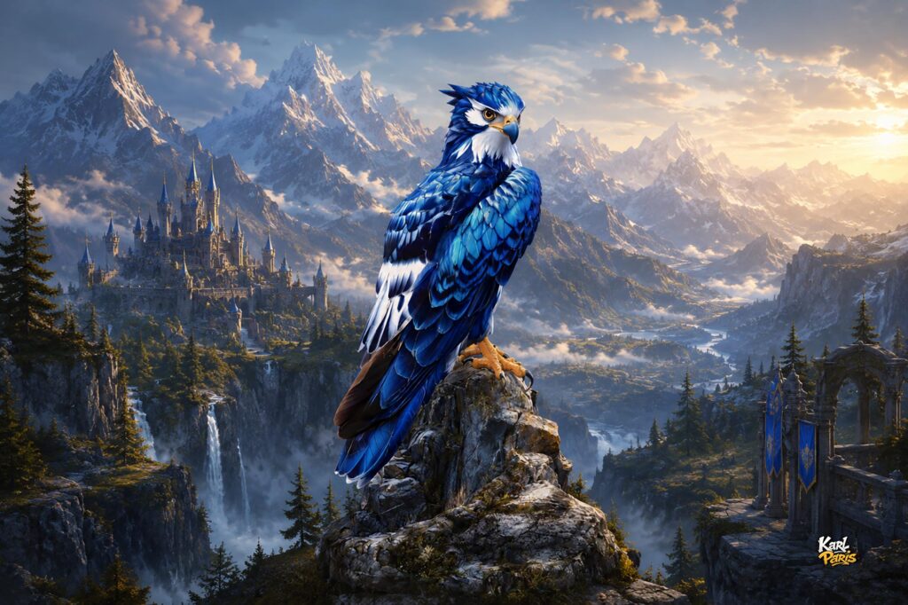 Azure Guardian Falcon Majestic Blue Raptor Statue Second Life