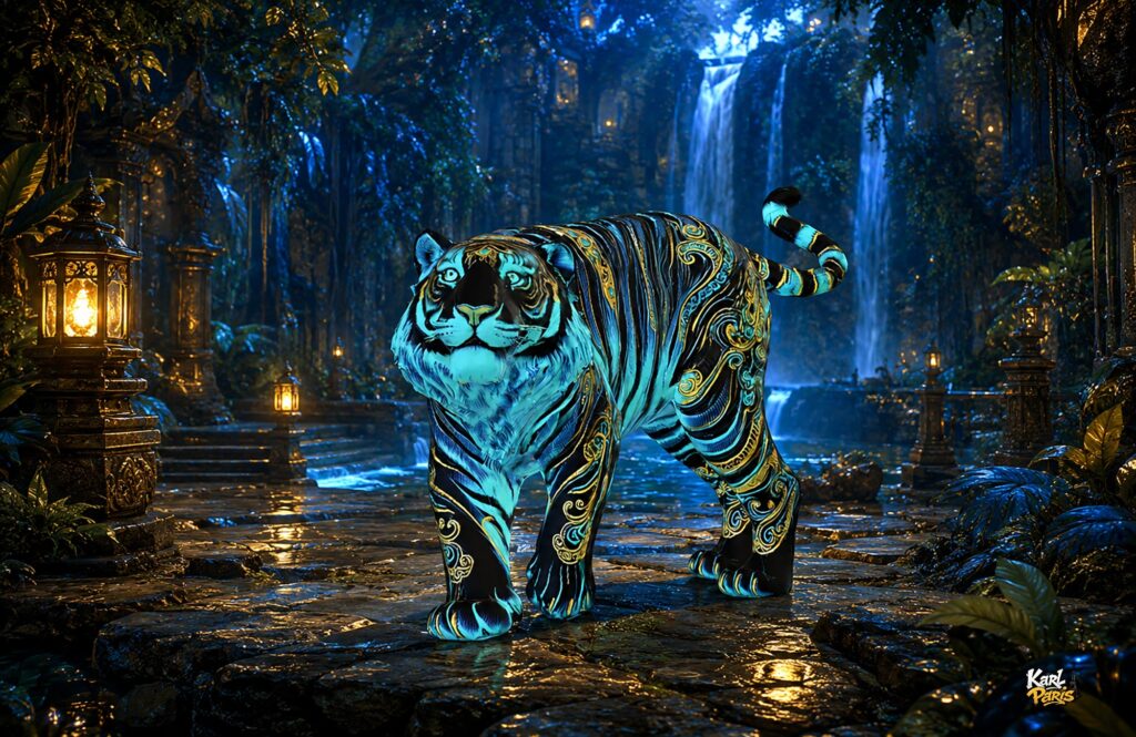 Azure Majesty Ornamental Royal Tiger Sculpture Second Life