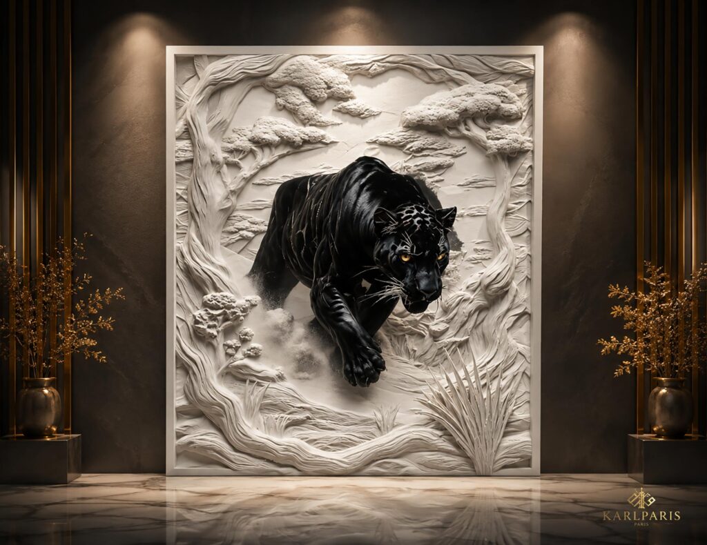 Black Panther Emerging From Jungle Relief Luxury Wildlife Wall Art Sculpture Second Life
