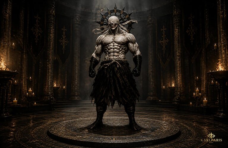 Blindfolded Demon Warrior Dark Ritual Guardian Sculpture Second Life