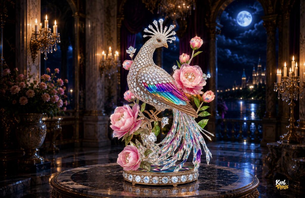 Celestial Blossom Peacock Crystal Garden Elegance Sculpture Second Life