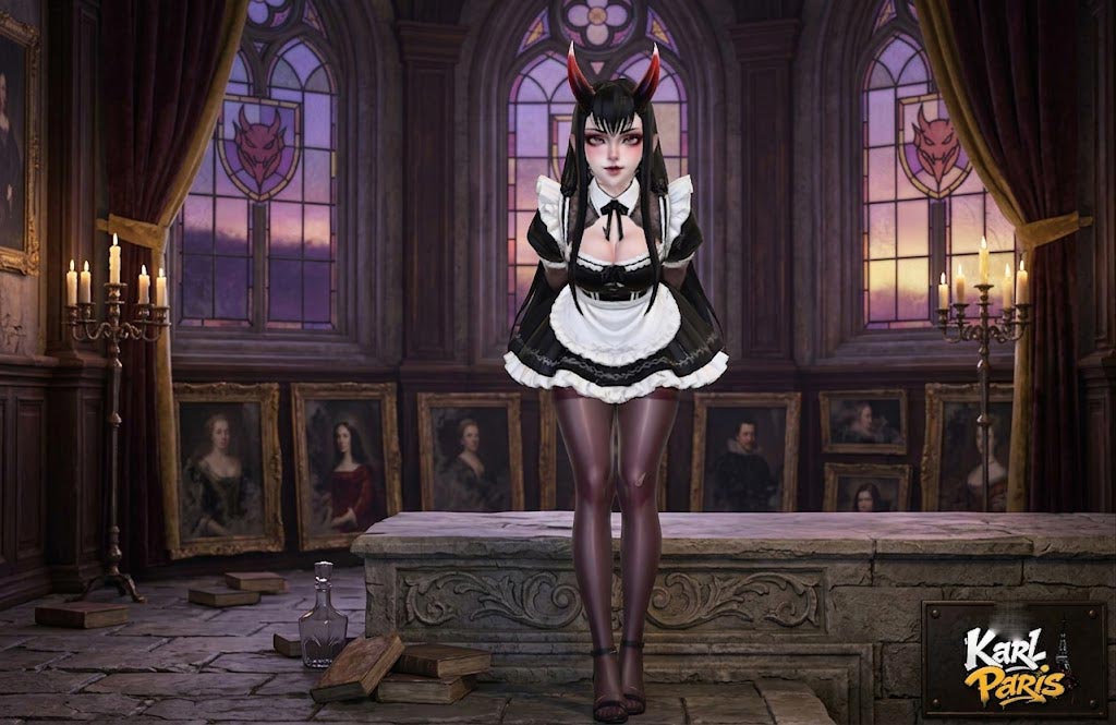 Crimson Horn Maid Infernal Gothic Attendant Second Life