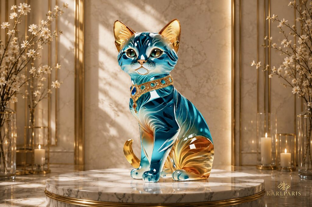 Crystal Cat Statue Elegant Glass Feline Sculpture Second Life