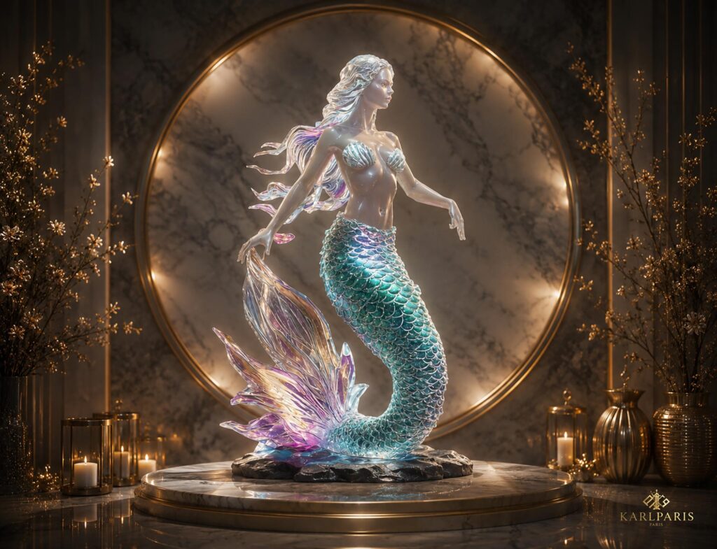 Crystal Mermaid Statue Fantasy Ocean Goddess Sculpture Second Life